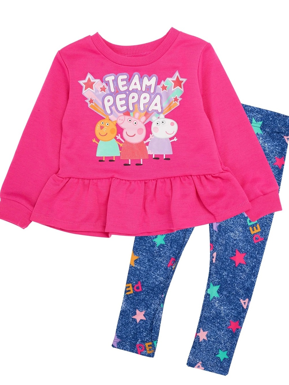 Peppa Pig Toddler Baby Girls Long Sleeve Shirt & Leggings Set Pink/Navy, 24MS